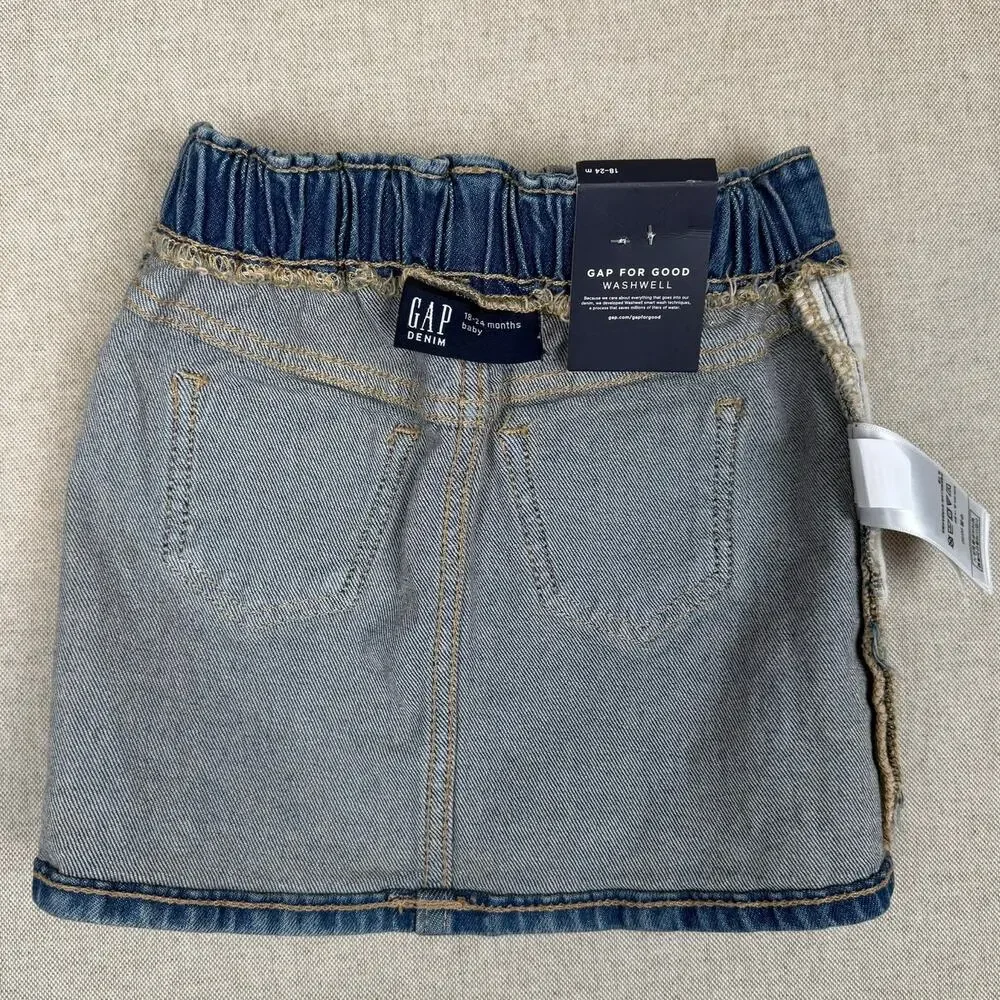 Gap Denim Mini Skirt Medium Blue Wash Elastic Waist  Baby 18–24 Months